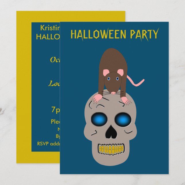 Gothic Skull and Rat Halloween Custom Einladung (Vorne/Hinten)