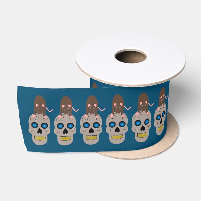 Gothic Skull and Rat Halloween Satinband (Spule)