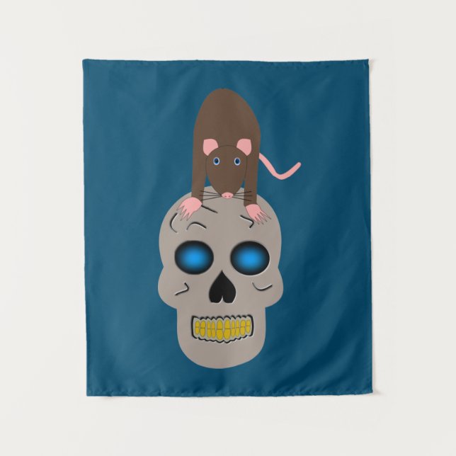 Gothic Skull and Rat Halloween Wandteppich (Vorderseite)