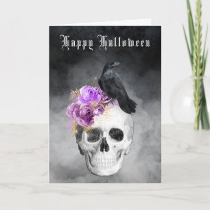 Gothic Skull and Raven Halloween Holiday Karte