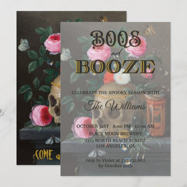 Gothic Skull and Rose Adult Halloween Einladung (Vorne/Hinten)