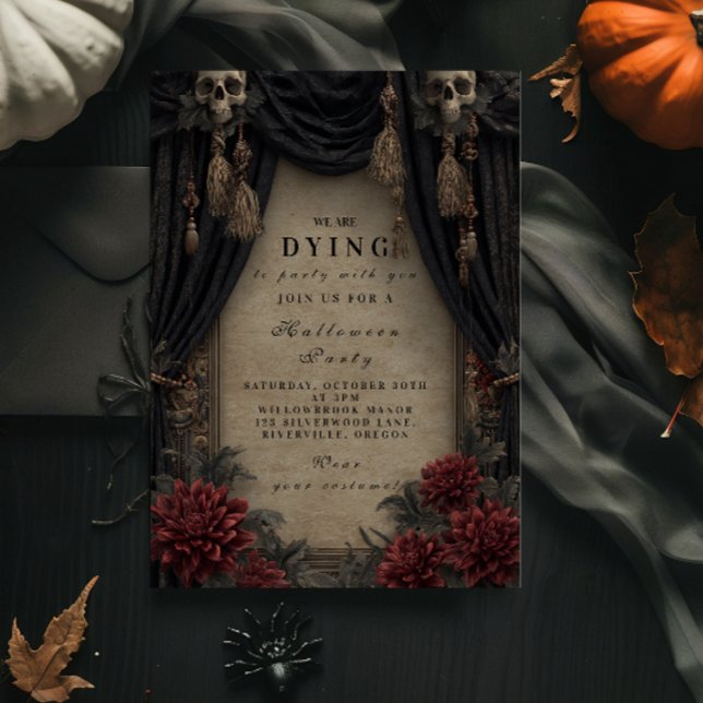 Gothic Skull and Rose Halloween-Party Einladung (Von Creator hochgeladen)