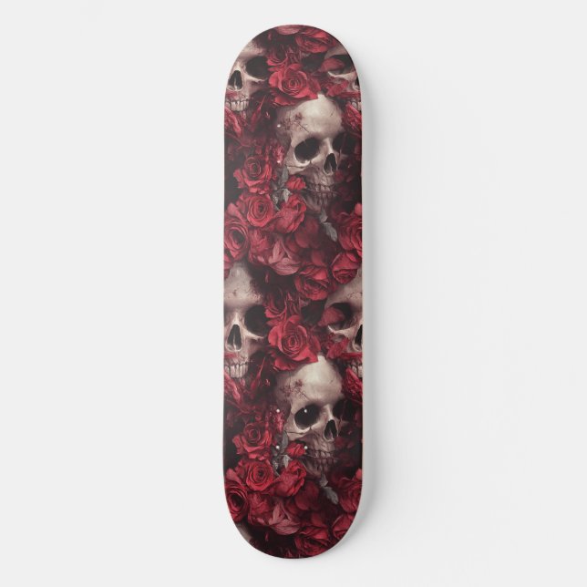 Gothic Skull and Rose Macabre Skateboard (Vorderseite)