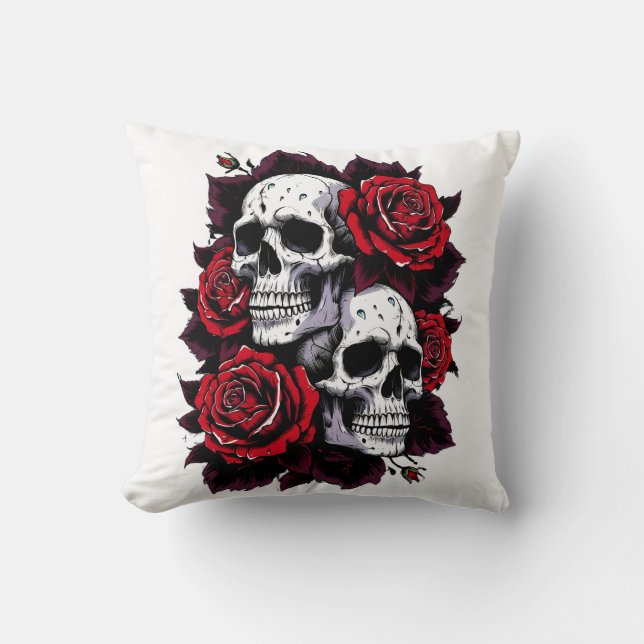 Gothic Skull and Rose Motif Kissen (Vorderseite)