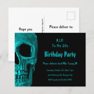 Gothic Skull Aquamarin Black Birthday RIP bis zu s Einladungspostkarte