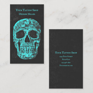 Gothic Skull Aquamarin Grunge Texture Tattoo Shop Visitenkarte