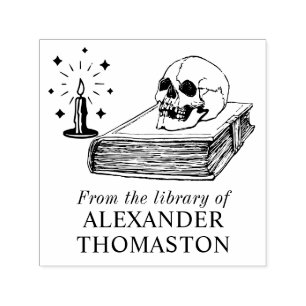 Gothic Skull auf Open Book Candle Library Book Nam Permastempel