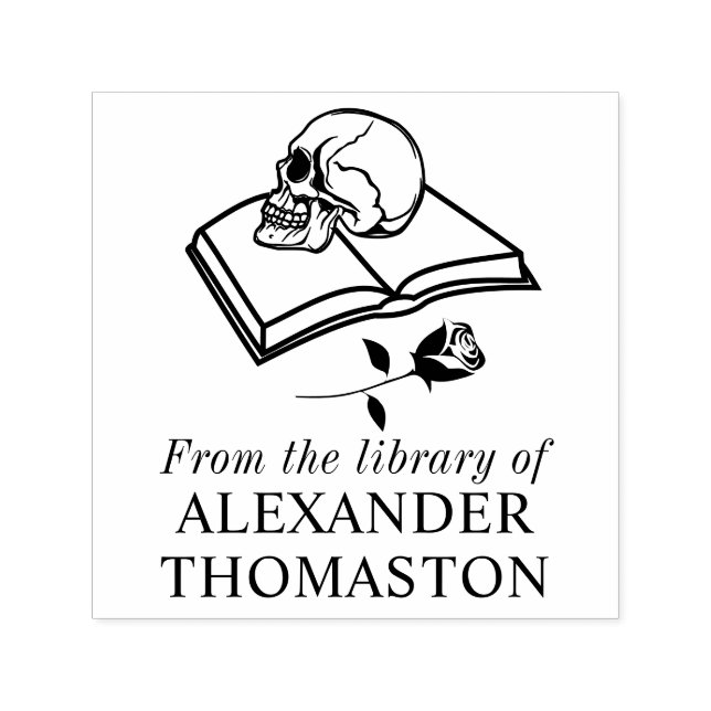 Gothic Skull auf Open Book mit Rose S Library Name Permastempel (Design)