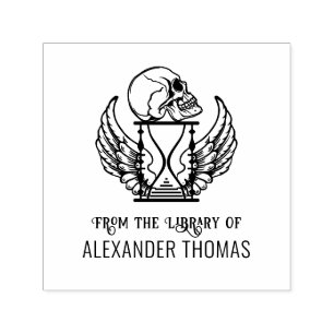 Gothic Skull auf Winged Hourglass Bibliothek Buchn Permastempel