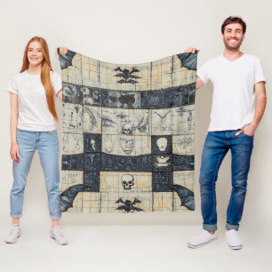 Gothic Skull & Bat Denim Collage Fleecedecke