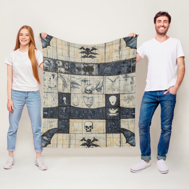 Gothic Skull & Bat Denim Collage Fleecedecke (Beispiel)