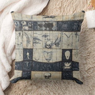 Gothic Skull & Bat Denim Collage Kissen