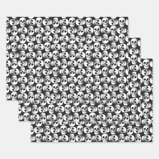 Gothic Skull Beängstigend Schwarz-Weiß-Muster Desi Geschenkpapier Set (Set)