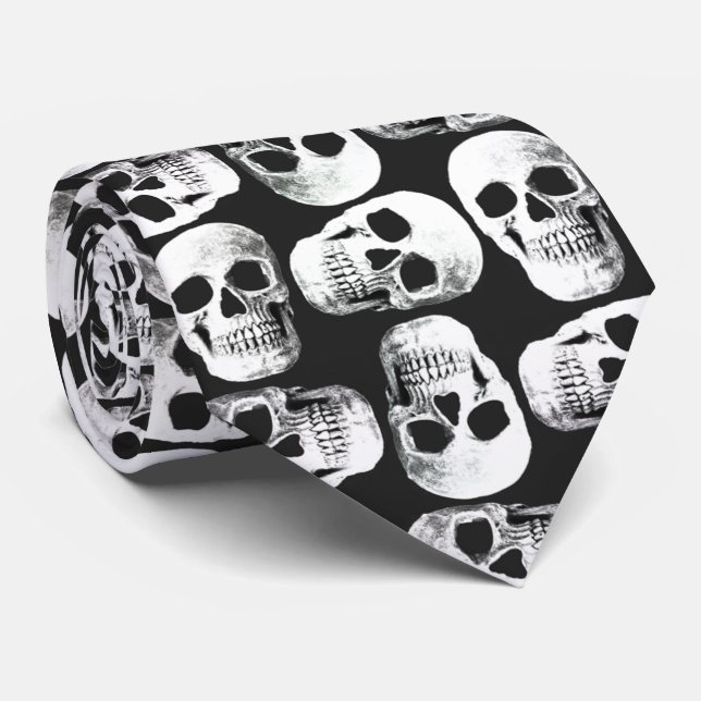 Gothic Skull Beängstigend Schwarz-Weiß-Muster Desi Krawatte (Gerollt)