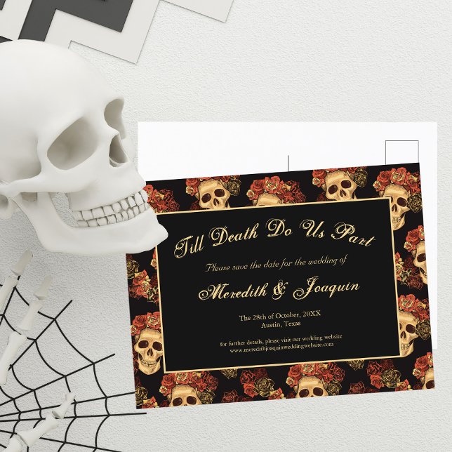 Gothic Skull bis zum Tod machen uns Save the Date  Ankündigungspostkarte (Von Creator hochgeladen)