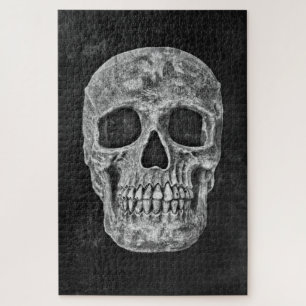 Gothic Skull Black and White Grunge Beängstigend Puzzle