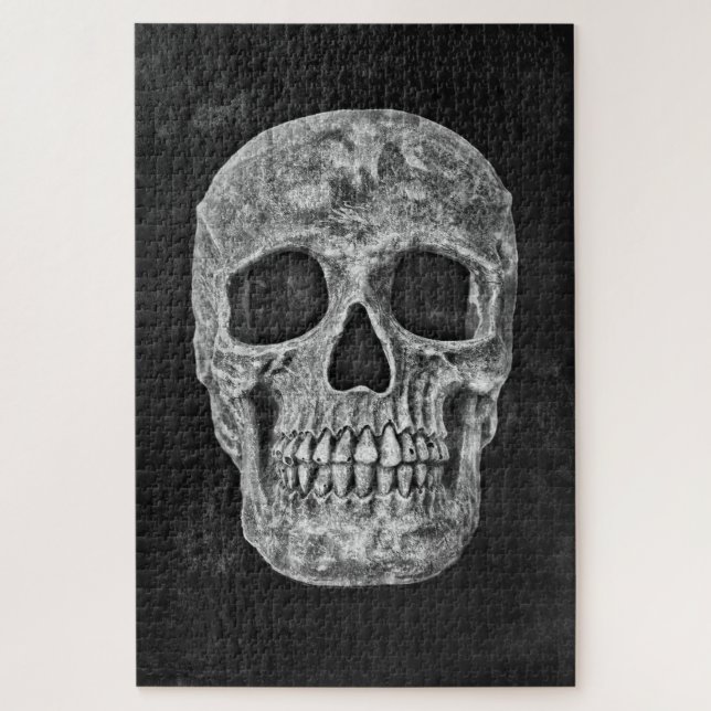 Gothic Skull Black and White Grunge Beängstigend Puzzle (Vertikal)