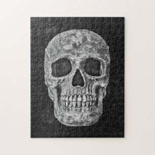 Gothic Skull Black and White Grunge Beängstigend Puzzle