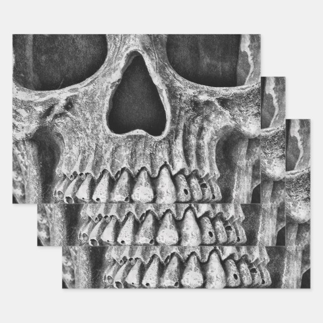 Gothic Skull Black and White Grunge Cool Geschenkpapier Set (Set)