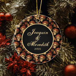 Gothic Skull Black Red Monogram Halloween Keramik Ornament