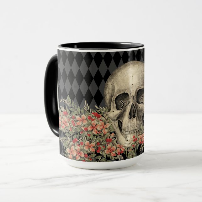 Gothic Skull & Blume Tasse (Vorderseite Links)