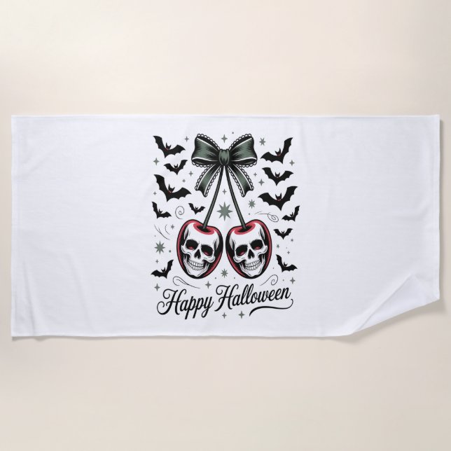 Gothic Skull Cherry Halloween Strandtuch (Vorderseite)