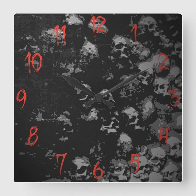 Gothic Skull Clock Quadratische Wanduhr (Vorderseite)