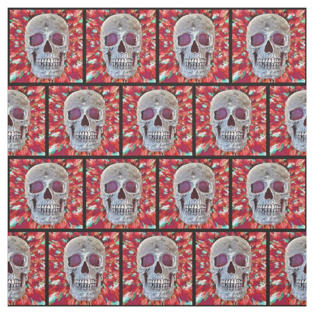 Gothic Skull Colorful Red Abstrakter Pop Kunst Stoff (Muster)