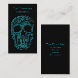 Gothic Skull Cool Aquamarin Black Grunge Texture Visitenkarte