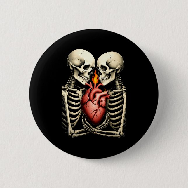 Gothic Skull Couple Flaming Heart Dark Romance Sty Button (Vorderseite)