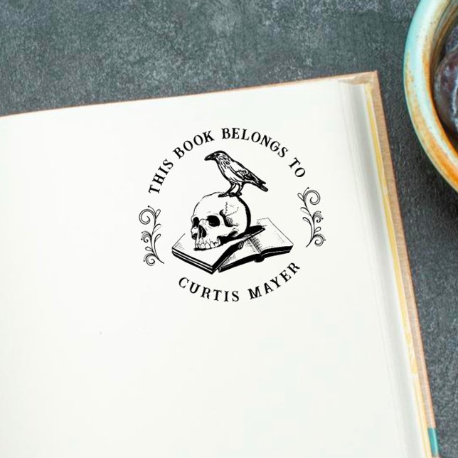Gothic Skull & Crow 'from the Library' Briefmarke Permastempel (Von Creator hochgeladen)