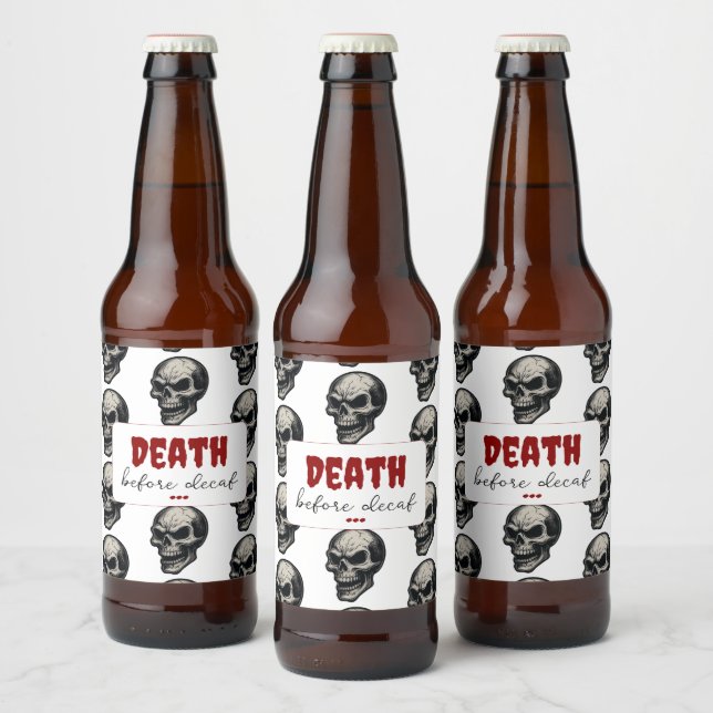 Gothic Skull "Death Before Decaf" | Spooky Funny - Bierflaschenetikett (Flaschen)