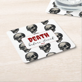 Gothic Skull "Death Before Decaf" | Spooky Funny - Rechteckiger Pappuntersetzer
