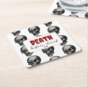 Gothic Skull "Death Before Decaf"   Spooky Funny - Rechteckiger Pappuntersetzer