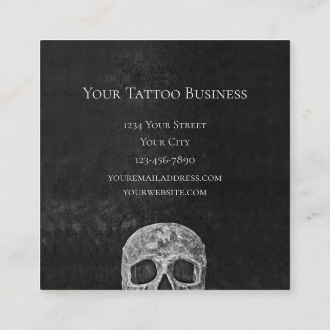 Gothic Skull Face Black and White Tattoo Shop Quadratische Visitenkarte (Rückseite)