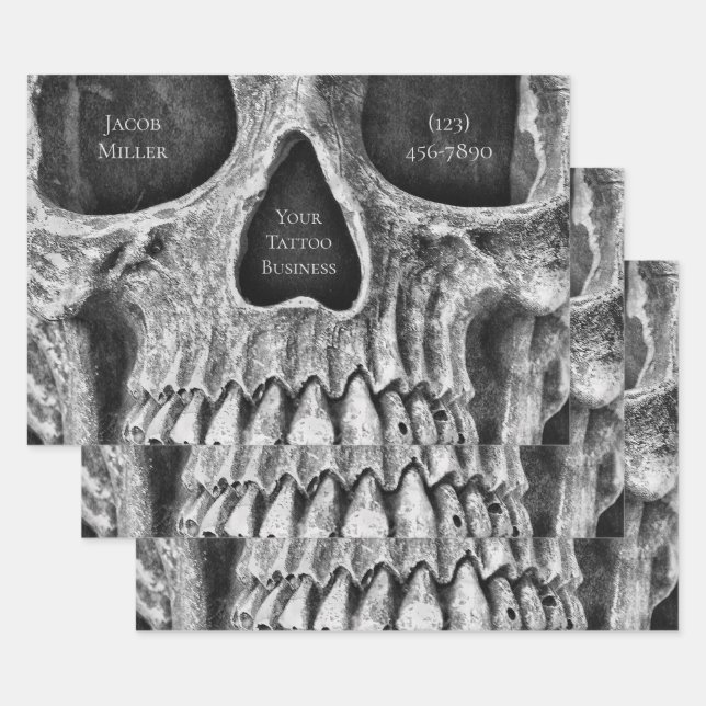 Gothic Skull Face Black and White Tattoo Shop Wrap Geschenkpapier Set (Set)