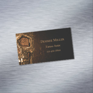 Gothic Skull Face Glows Gold Black Tattoo Shop Magnetische Visitenkarte