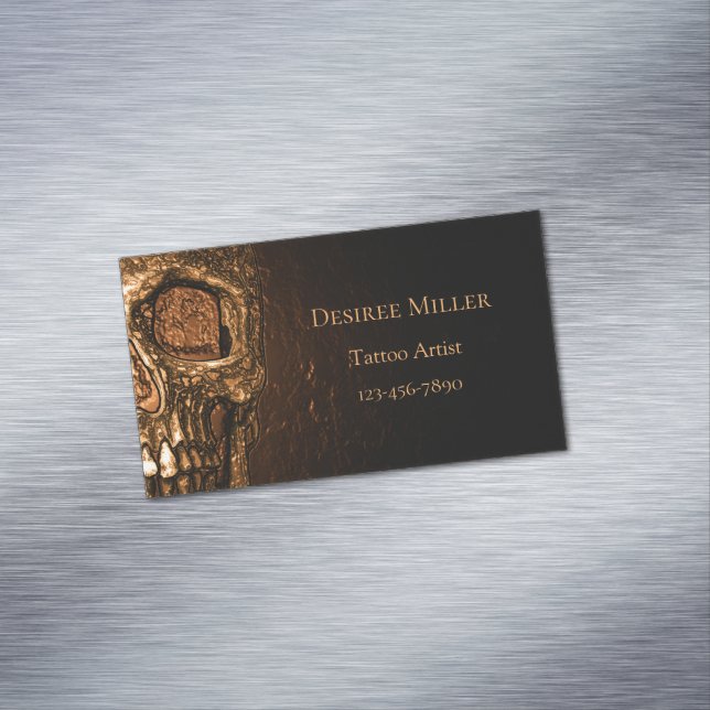 Gothic Skull Face Glows Gold Black Tattoo Shop Magnetische Visitenkarte (Beispiel)
