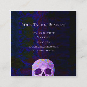 Gothic Skull Face Lila Blue Cool Tattoo Shop Quadratische Visitenkarte