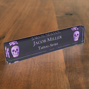 Gothic Skull Face Lila Blue Tattoo Shop Einzigarti Namensplakette