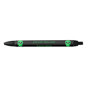 Gothic Skull Face Neon Green Black Tattoo Shop Kugelschreiber