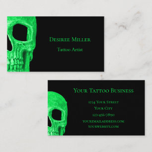 Gothic Skull Face Neon Green Black Tattoo Shop Visitenkarte