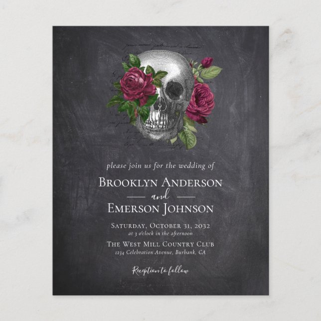 Gothic Skull Floral Hochzeitseinladung (Vorderseite)