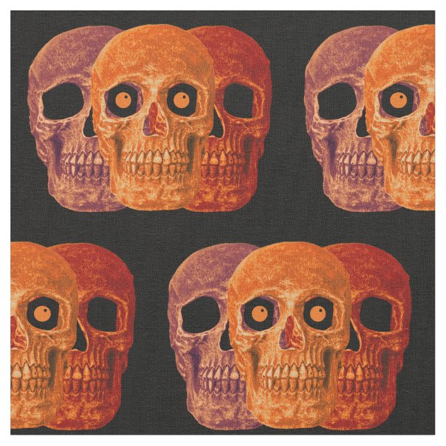 Gothic Skull Funny Orange Halloween Stoff (Nahaufnahme)