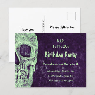 Gothic Skull Geburtstag Lila grüner RIP bis zu sei Einladungspostkarte