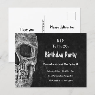 Gothic Skull Geburtstagsparty RIP zu seinen 20ern Einladungspostkarte