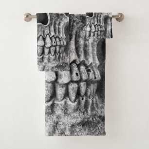 Gothic Skull Gesicht Schwarz und Weiß Nah Badhandtuch Set