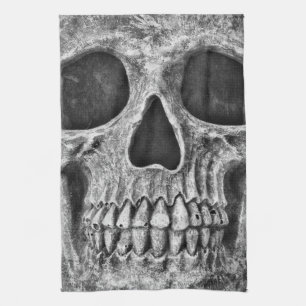 Gothic Skull Gesicht Schwarz und Weiß Nah Geschirrtuch