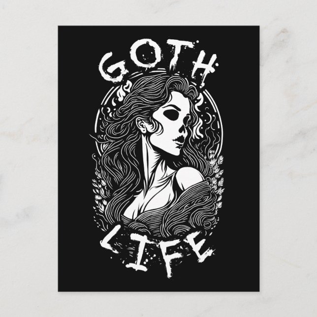 Gothic Skull Girl Portrait and Quote - Goth Life Postkarte (Vorderseite)