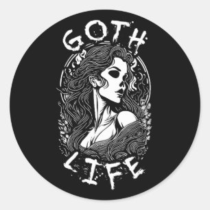 Gothic Skull Girl Portrait and Quote - Goth Life Runder Aufkleber